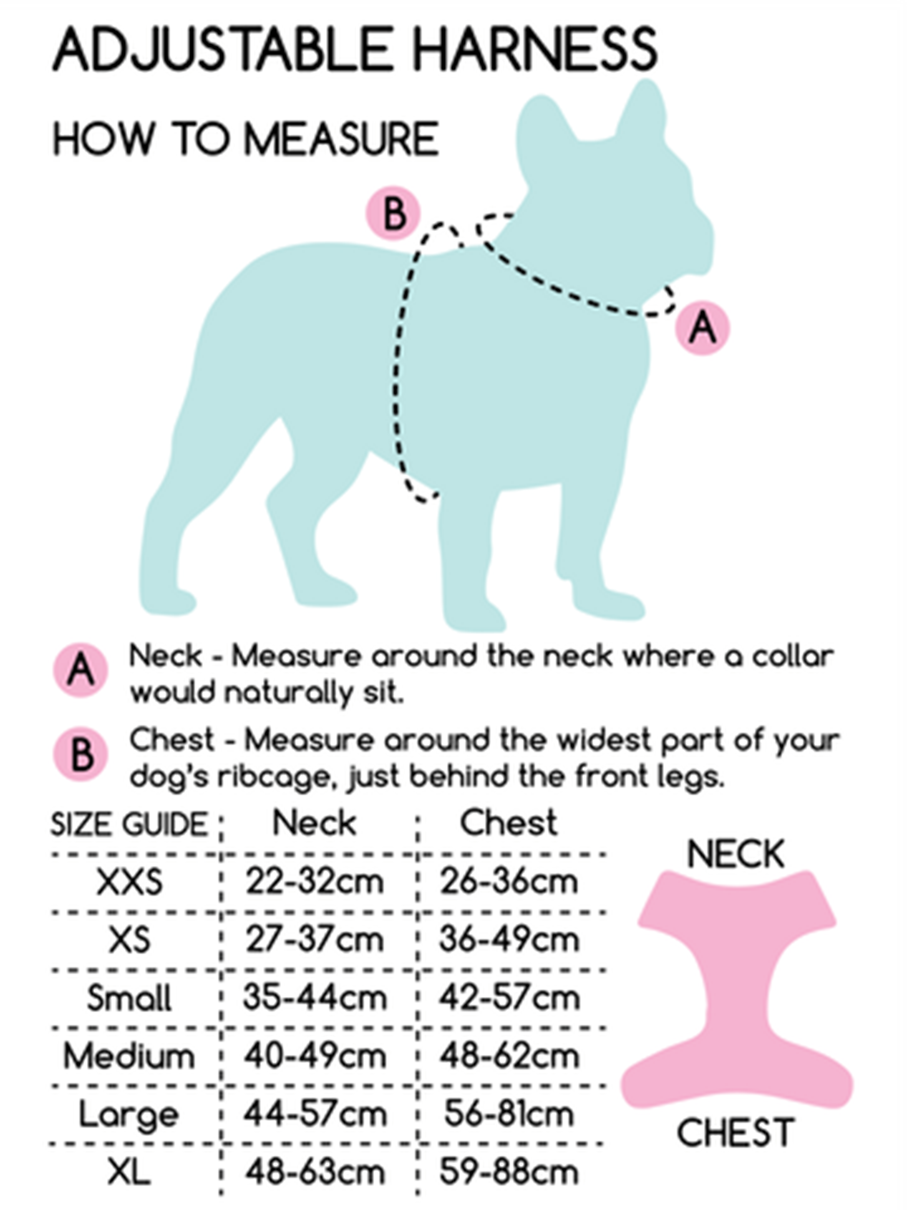 Pawsome Paws Boutique Harness - Perdita - Size Guide