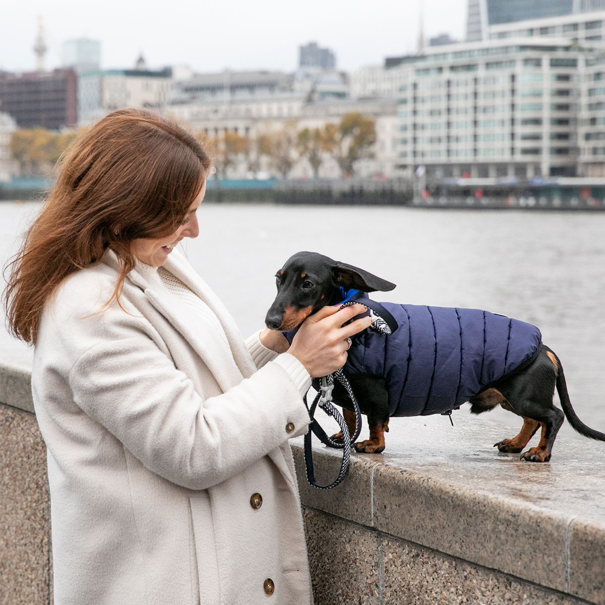 Hugo & Hudson Navy Herringbone Tweed Dog Lead