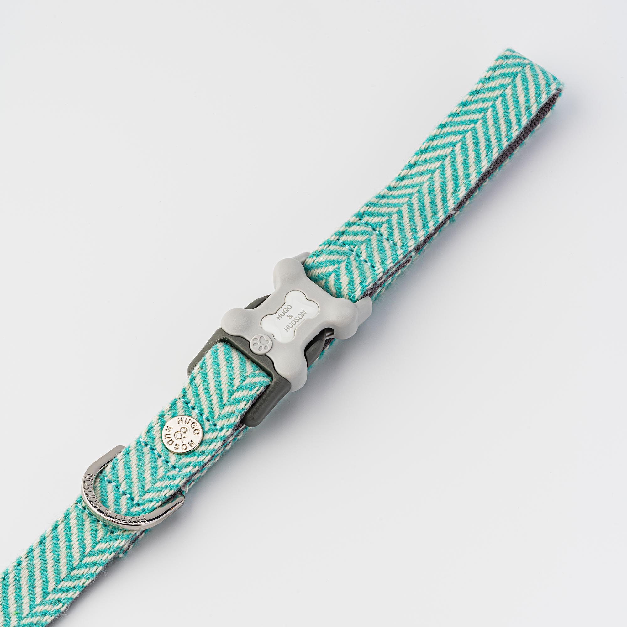 Hugo & Hudson Aqua Herringbone Tweed Dog Lead - Image 2