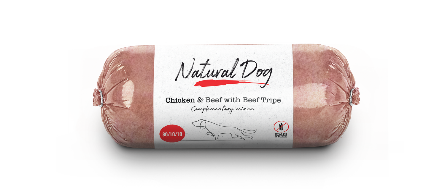 Natural Dog 80/10/10 | Chicken & Beef with Beef Tripe | 500g Chub from Catdog Store