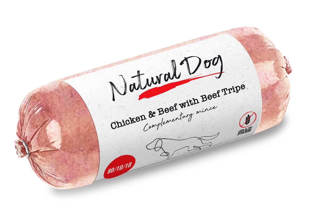 Natural Dog 80/10/10 | Chicken & Beef with Beef Tripe | 500g Chub from Catdog Store