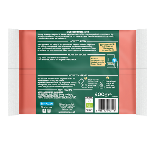 Natures Menu Frozen All Beef Mince 400g from Catdog Store