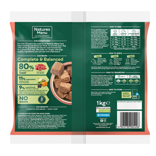 Natures Menu Frozen Grass-Fed Beef Dog Nuggets Grain Free 1kg - Image 2