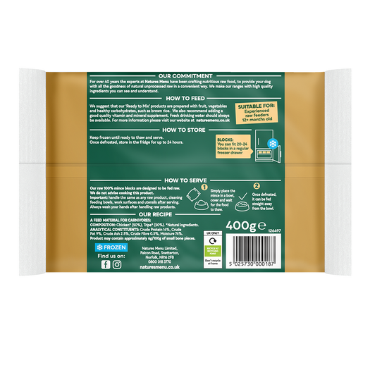 Natures Menu Frozen Block Chicken and Tripe Mince 400g - Image 2