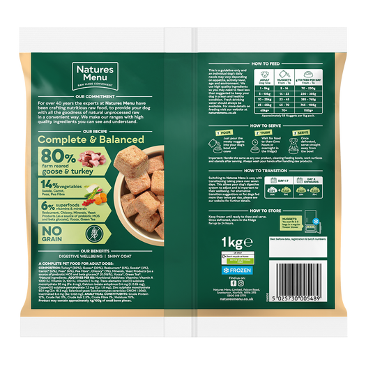 Natures Menu Frozen Turkey and Goose Dog Nuggets Grain Free 1kg from Catdog Store