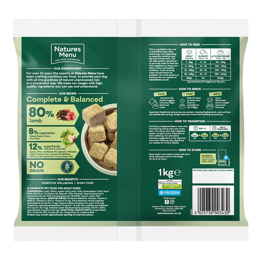 Natures Menu Frozen British Lamb Dog Nuggets Grain Free 1kg - Image 2
