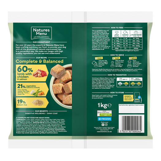 Natures Menu Frozen Nuggets Lamb with Chicken & Salmon, Veg and Rice 1kg - Image 2
