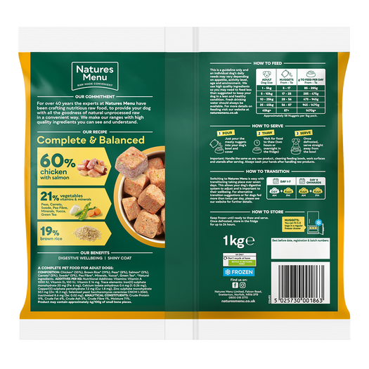 Natures Menu Frozen Nuggets Chicken with Salmon Veg and Rice 1kg from Catdog Store