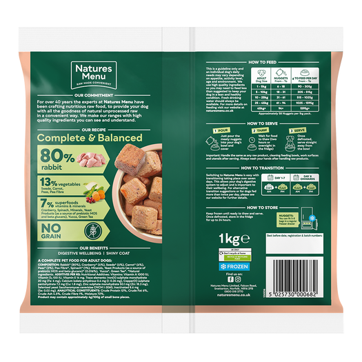 Natures Menu Frozen Country Hunter Rabbit Dog Nuggets 1kg from Catdog Store