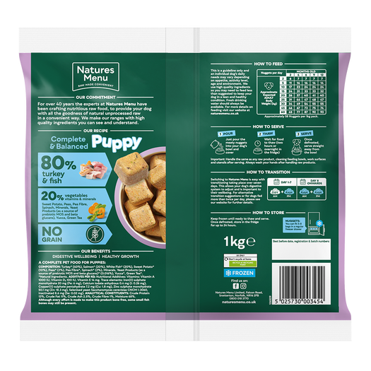 Natures Menu Frozen PUPPY Nuggets Turkey and Fish Grain Free 1kg - Image 2