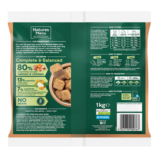 Natures Menu Frozen Salmon Dog Nuggets Grain Free 1kg from Catdog Store