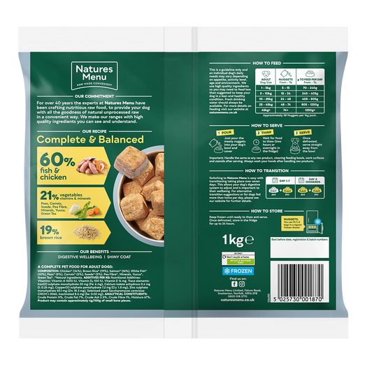 Natures Menu Frozen Nuggets Senior Chicken and Fish 1kg from Catdog Store