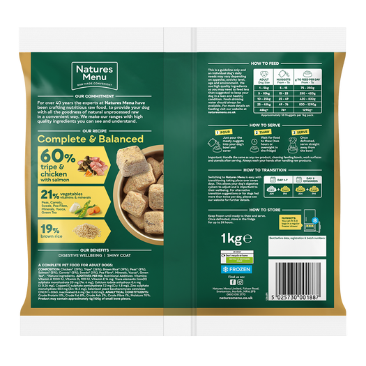 Natures Menu Frozen Nuggets Tripe and Chicken 1kg from Catdog Store