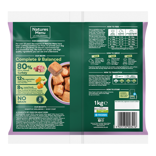 Natures Menu Frozen Farm Reared Turkey Dog Nuggets Grain Free 1kg from Catdog Store