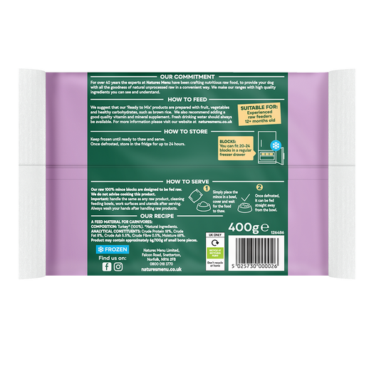 Natures Menu Frozen Block Turkey Mince 400g - Image 2
