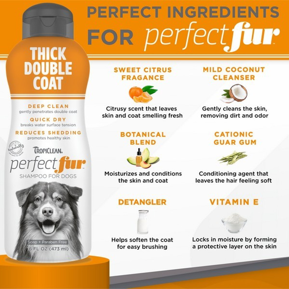 TropiClean Perfect Fur THICK DOUBLE COAT Shampoo for Dogs | 473ml from CATDOG Store