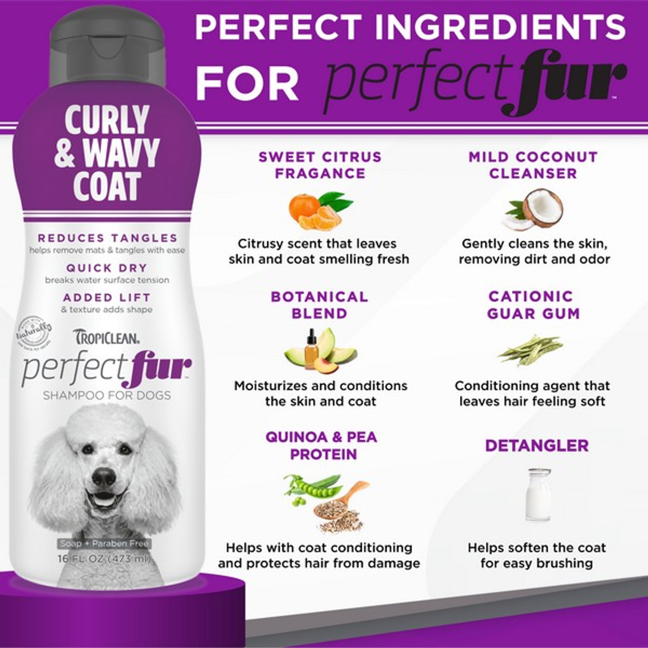 TropiClean Perfect Fur CURLY AND WAVY COAT Shampoo for Pets | 473ml - Image 3