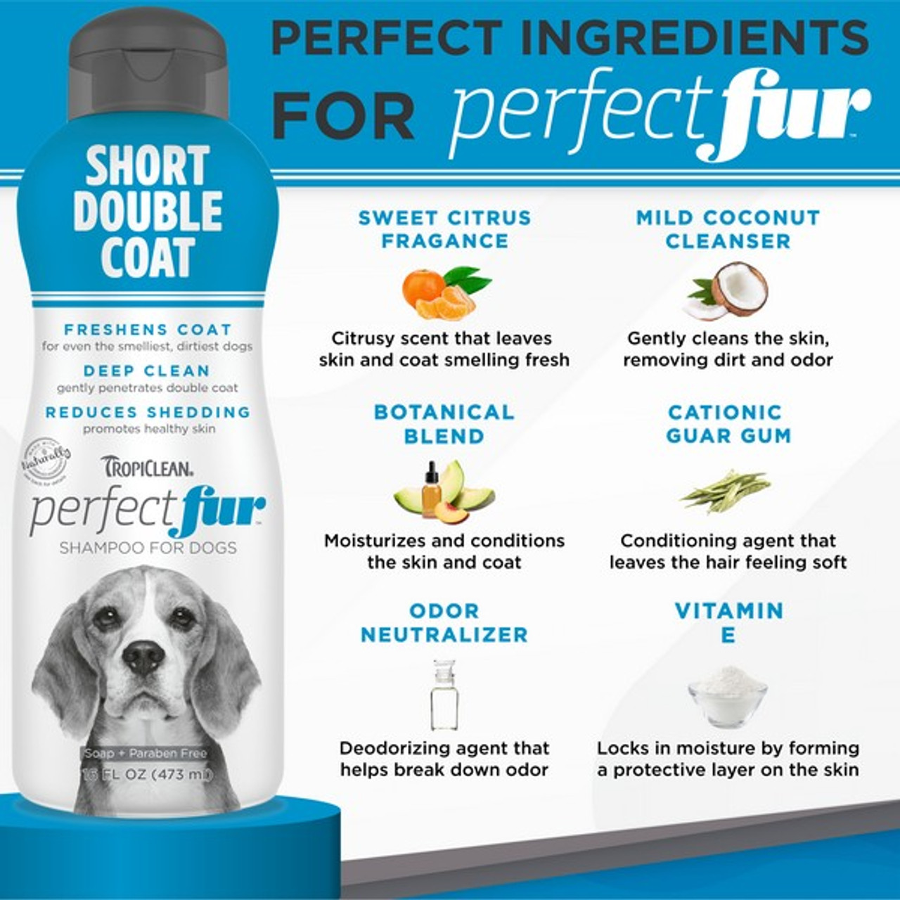 TropiClean Perfect Fur SHORT DOUBLE COAT Shampoo for Dogs | 473ml - Image 3